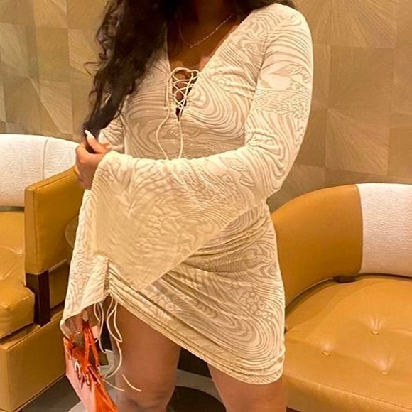 I.AM.GIA Dress Amina Cutout Adjustable Ruching Sheer Velvet Tan Burn Out XL NWT - Picture 10 of 11